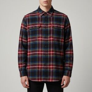 Roots Men's Classic Multicolor Plaid Button Down Flannel Shirt size L Cuffed